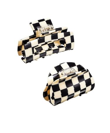 2 Pack Hair clips Checker hair clips Banana hair clips acrylic black white vintage jaw clips french tortoisy grip pin teeth clamp stronger hold hair jewelry for women girls