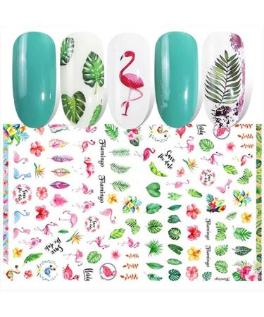 3D Self-Adhesive Nail Art Stickers - 6 Sheets Flamingo Flower Leaf Animal Seashell Fruit Design Summer Decals for Women - DIY Manicure Tips - Buy Online on GoSupps.com