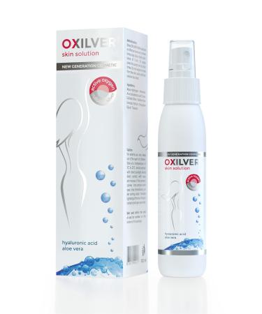 OXILVER SKIN Solution for Antiaging & Care of Dry Red Atopic Inflammed Acne-prone Skin Active Oxygen Ionized Silver Aloe vera Hyaluronic Acid 100 ml