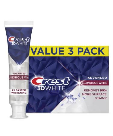 Crest 3D White Advanced Glamorous White Teeth Whitening Toothpaste 3.3 oz Pack of 3 3.3 Ounce (Pack of 3)