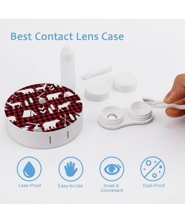 Buffalo Plaid Woodland Christmas Portable Contact Lens Case with Mirror | Cute Winter Contact Lens Box Kit - Buy Online on GoSupps.com