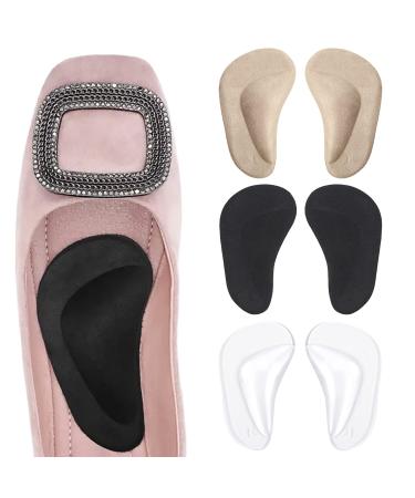 RHYOCIYE 3 Pairs Silicone Arch Support Pads Reusable Adhesive Insole Pads Suitable for Flat Feet and Plantar Fasciitis Arch Pain Relief (Clear+Beige+Black)