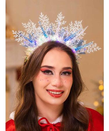IYOU Light up Snowflake Headband Blue Leafs Icicle Hair Hoop Flashing Costume Festival Christmas Hair Accessories for Women and Girls