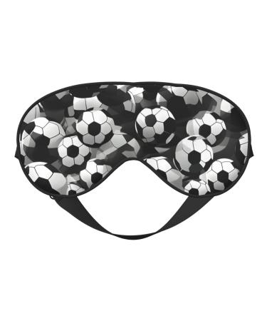 Black and White Soccer Ball Pattern Print Soft Imitation Silk Eye Shade Cover Mask Adjustable Night Blindfold 4 X 7.9 in