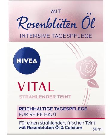  NIVEA NIVEA VITAL Radiant Complexion Rich Day Care for Mature Skin (50ml) Moisturizing Cream with Rose Petals Oil and Calcium Face Care for Enhanced Skin - Buy Online on GoSupps.com