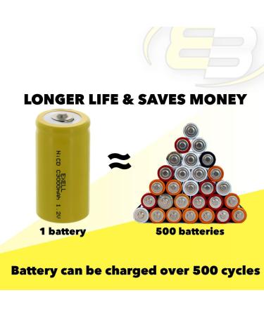 20x Exell C Size 1.2V 3000mAh NiCD Rechargeable Batteries - High Power for Meters Radios & RC Devices | International Shipping Available - Buy Online on GoSupps.com