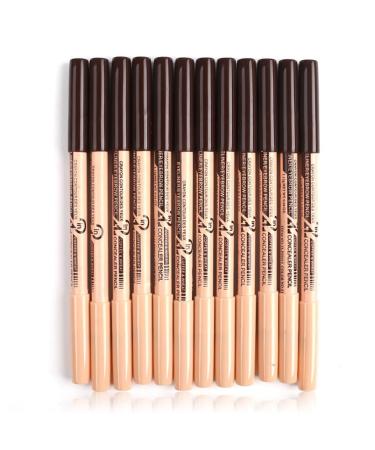 Allayu Set of 12 brown double-ended eyeliner pencils concealer pen smudge-proof makeup professional cosmetics
