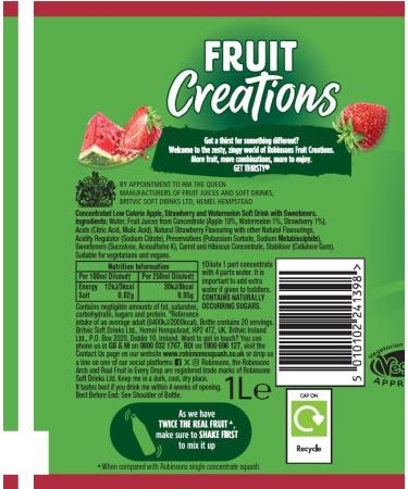 Robinsons Fruit Creations Strawberry Watermelon Squash 1L - Buy Online on GoSupps.com