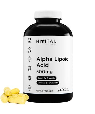 Alpha Lipoic Acid (ALA) 500 mg. 240 vegan capsules for 8 months of treatment.Antioxidant that helps reduce inflammation slows aging improves energy and nervous system