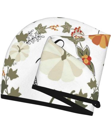 Autumn Pumpkins Leaves Wreath Microfiber Hair Towel - Super Absorbent Coral Velvet Wrap for Women | Quick Dry for Long Curly & Thick Hair - Buy Online on GoSupps.com