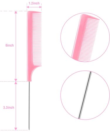 3 Pcs Rat Tail Combs - Stainless Steel Handle Fine Tooth Hairdressing Comb Set for Women Barber - White Pink Black - Buy Online on GoSupps.com