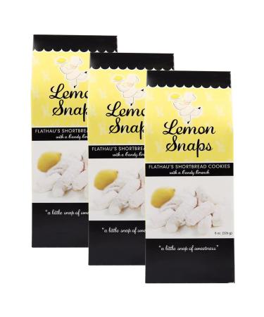 Flathau's Fine Foods Lemon Snaps, Powdered Shortbread Cookies, 8-Ounce Boxes (Pack of 3) Lemon 8 Ounce (Pack of 3)
