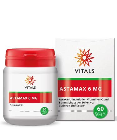 Vitals - Astamax 6mg Astaxanthin 60 softgel capsules high.Natural Astaxanthin made of algae with vitamin C and E. with Astaleal from Astaxanthin expert Astareal