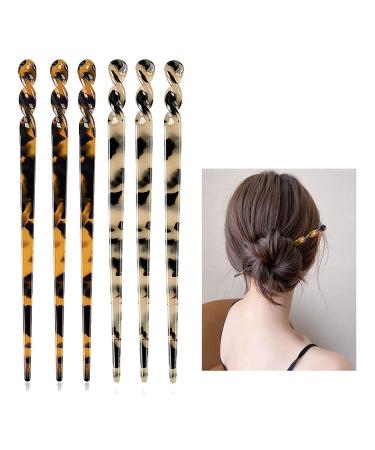 6 Pack Acetate Hair Sticks Leopard Printed Hair Chopsticks Tortoise Shell Hairpin Chopsticks Hair Clip Styling Pin Accessories Set for Women and Girls Christmas