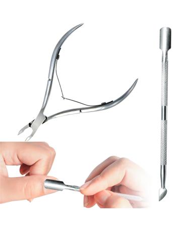 Cuticle Cutter Double End Nail Cuticle Pusher and Professional Nippers Stainless Steel Cuticle Trimmer Set Durable Cuticle Scissors Pusher Remover Tool for Travel or Business Trips