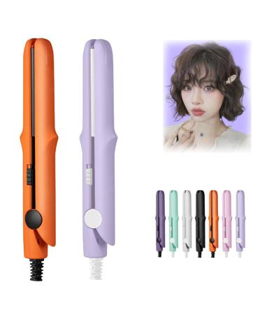2-in-1 Mini Curling Wand & Flat Iron Hair Straightener Mini Dual Purpose Curling Iron Mini Curling Iron for Short Hair Portable Travel Curling Wand & Straightening Iron (2Pcs-D)
