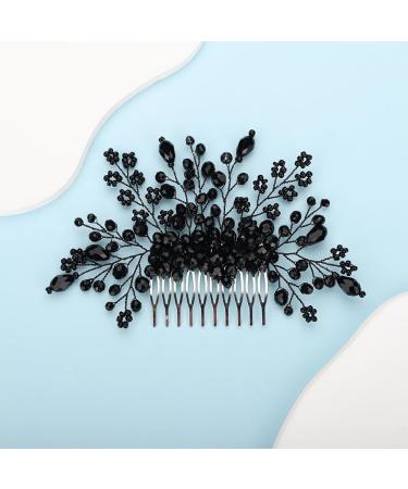 Kercisbeauty Tiny Black Beads Flower Hair Comb | Handmade Bridal Hair Accessories for Women & Girls | Wedding & Prom Jewelry - Buy Online on GoSupps.com