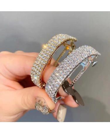 Fashion Elegant Crystal Bridal Semicircle Metal Spring Hair Clip Ponytail Holder Hairpin Rhinestone Hair Barrette accessories for women(2-pack Gold Silver) - Buy Online on GoSupps.com