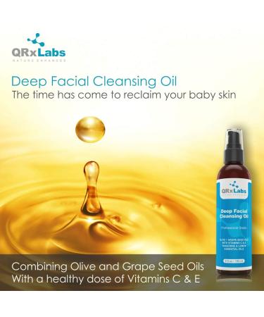 Deep Cleansing Facial Oil with Olive & Grape Seed Oils, Tangerine & Lemon Essential Oils | Vitamin C & E Infused | Best Cleanser for Dry Skin | Makeup Remover & Face Wash - 6 fl oz - Buy Online on GoSupps.com