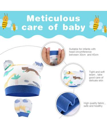 Baby Hat and Mittens Set - 4pc Newborn Caps & Gloves in Blue/Green | Aolso Infant Cotton No Scratch Mittens for 0-6 Months - Buy Online on GoSupps.com