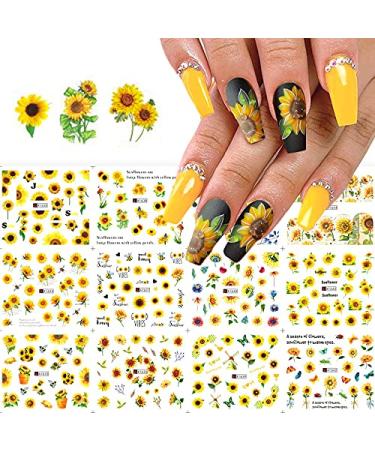 CHANGAR Sunflower Nail Stickers Floria Flower Bee Water Transfer Nail Decals Spring Summer Series Nail Decorations Manicure Tips 12 Sheets Nail Tips DIY Toenails Nail Art Decorations Accessories
