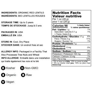 Organic Red Split Lentils 3lb - Non-GMO Masoor Dal, Vegan & Kosher - High Fiber & Protein, No Soaking - Ideal for Soups, Dhal & Curries - Buy Online on GoSupps.com