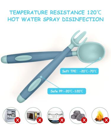 Vicloon Baby Utensils Spoon Fork Set - 4pcs Toddler Cutlery Feeding Set | Easy Grip Bendable Self Feeding Spoon Fork | Light Green-Blue Color - Buy Online on GoSupps.com