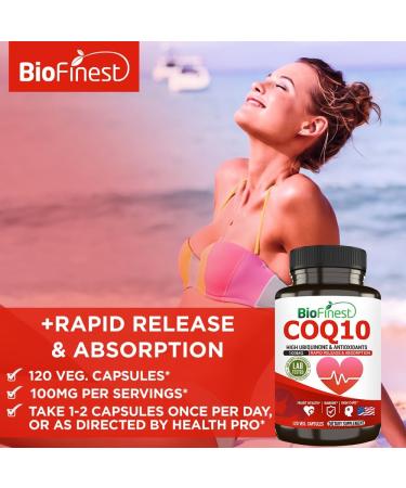 CoQ10 Coenzyme Q10 100mg Supplement - Fast Absorption Antioxidant for Heart Health & Energy - 120 Capsules - Immune Support - Buy Online on GoSupps.com