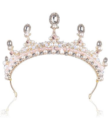 Pink Tiara - Vintage Rhinestone Crown for Women & Girls - Prom Queen, Birthday, Pageant, Quinceanera - Renaissance Costume - Gold - Buy Online on GoSupps.com