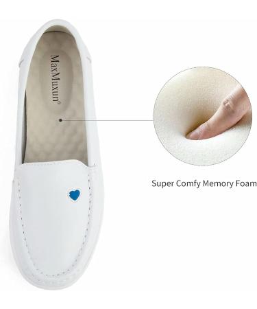 MaxMuxun Women's Non Slip Leather Nursing Shoes - Comfortable Slip-on Loafers for Restaurant Work - Blue, Size 5.5 - Buy Online on GoSupps.com