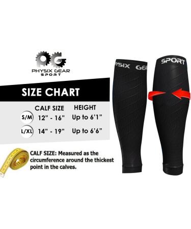 Physix Gear Sport Calf Compression Sleeves for Men & Women - L/XL (14-19) - Heavy Leg Protection & Recovery - Black (1 Pair) - Buy Online on GoSupps.com
