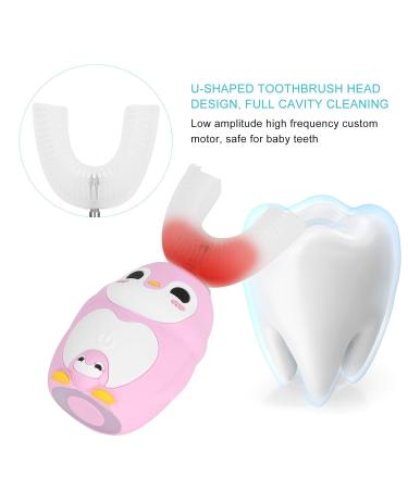 U-Shaped Children's Electric Toothbrush - Soft Pebble Brush Head Cartoon Design Toddler Friendly Includes Mousse 60ml - Pink - Buy Online on GoSupps.com