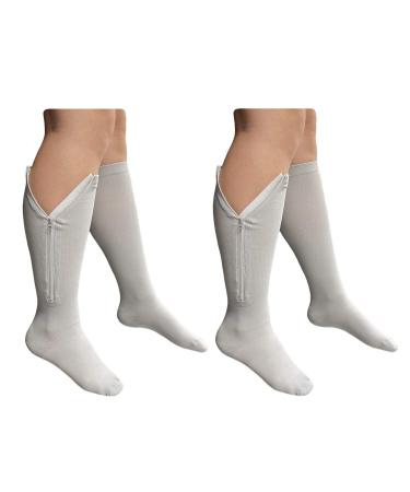 2 Pairs Set Combo Closed Toe 15-20 mmHg Zipper Compression Socks Leg Fatigue Calf Circulations Support Grey (3XL) 3X-Large Grey