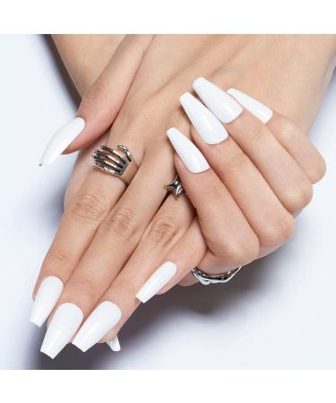 Glamourous Medium Ballerina Long Bright White Coffin Press-on Nails | Reusable Acrylic False Nail Kit for Women - Buy Online on GoSupps.com
