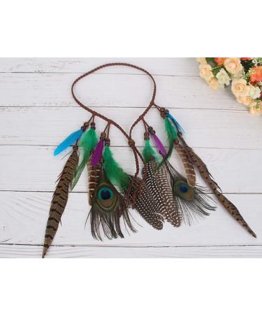 Fodattm Set of 2 Bohemian Peacock Feather Headband Headdress and Armband Hippie Headwear Headpiece Handmade Tribal Indian Fascinator Feather Hairband Hair Accessories for Girls Women Lady (C#) - Buy Online on GoSupps.com