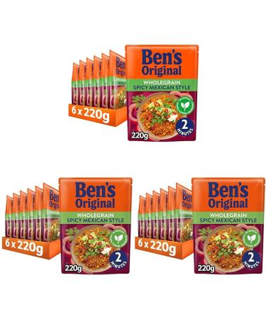 BEN'S ORIGINAL Wholegrain Spicy Mexican Microwave Brown Rice Bulk Multipack 6 x 220g pouches (Pack of 3)