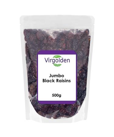 Jumbo Black Raisins 500g by Virgolden - Source of Fibre Suitable for Vegetarians Baking Desserts Vegan Cakes Cookies Tart Breakfast Granola