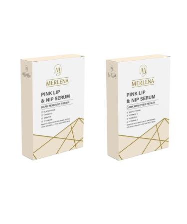 (Pack of 2) Merlena Pink Lip & Nip Serum - Organic Hydrating Serum for Pink Lips and Nipples Collagen-Boosted Formula for Dry Flaky and Peeling Skin Enriched with Vitamins C & E 2 x 8ml