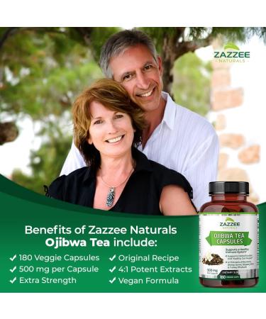 Zazzee Extra Strength Ojibwa Tea 500mg - 180 Vegan Capsules - Rene Caisse's Original Formula with Burdock, Sheep Sorrel, Slippery Elm, Turkey Rhubarb - Potent 4:1 Extracts - Vegan, Non-GMO, All-Natural - Buy Online on GoSupps.com