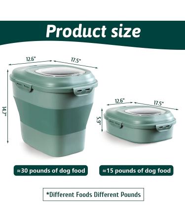 BNOSDM 30 lb Collapsible Pet Food Storage Container - Airtight Plastic Bin with Lid, Scoop & Wheel for Dogs, Cats, Rabbits, Birds - Green - Buy Online on GoSupps.com