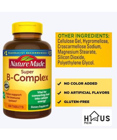 MEIN HAUS Nature Made Super B Energy Complex Supplement 460 Tablets - Brain Cell & Nervous System Support - Buy Online on GoSupps.com