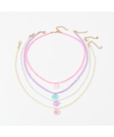 Shop Oralgos 4 Colorful Rocailles Pearl Flower Choker Necklace | Adjustable Handmade Jewelry for Women & Girls - Buy Online on GoSupps.com
