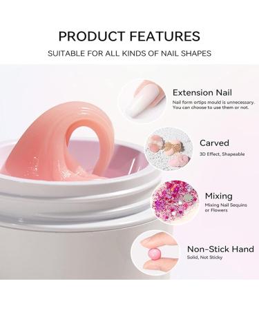 Solid Nail Glue Gel Hard Nail Extension | No-Sticky Hand Building Gel Art Modeling Sculpture Gel Nail for Home Nail Salon Pink - Buy Online on GoSupps.com
