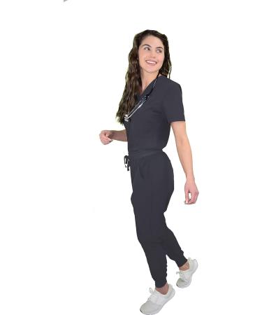 Green Town Women's V-Neck Tuck-In Top & Slim Fit Jogger Yoga Pant Scrub Set - Medium Pewter | GT 4FLEX Nursing Wear - Buy Online on GoSupps.com