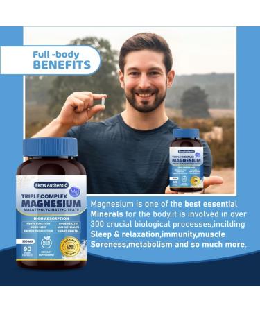 Triple Magnesium Complex Supplement 300mg | 3 in 1 Magnesium Glycinate Malate and Citrate | Vegan Non-GMO | High Absorption | 90 Capsules - Buy Online on GoSupps.com