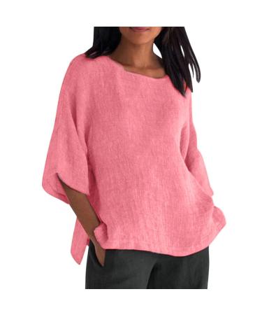 Women Blouse and Shirts Sale Clearance Summer Tee Tops Basic Short Sleeve V-Neck Cotton Linen Loose Fit Shirts Blouses Ladies Tunic Tops Casual Button Oversized T-Shirt Tops 529-qppoj-3-pink XL