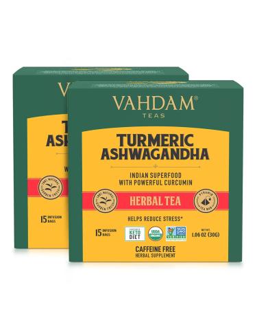 VAHDAM Organic Turmeric Ashwagandha Herbal Tea - 30 Tea Bags | USDA Certified Superfood for Immune Support & Detox - Buy Online on GoSupps.com