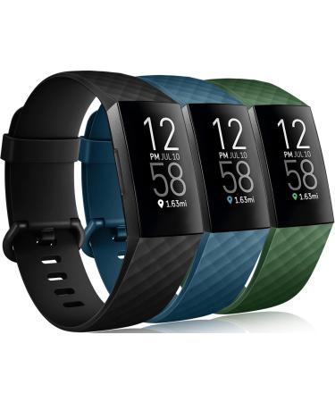 Wepro Waterproof Bands Compatible with Fitbit Charge 4 / Charge 3 / Charge 3 SE for Women Men, 3-Pack, Small, Large Dark Green/Slate Blue/Black Small 5.5"-7.1"