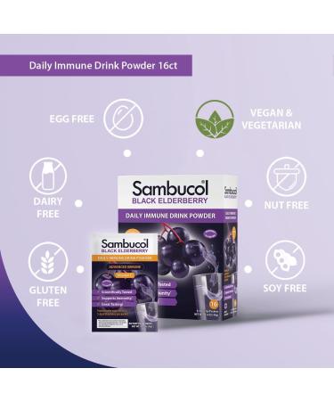 Sambucol Black Elderberry Drink Powder with Vitamin C - Vegan Friendly, Sugar Free, No Artificial Flavors - 16 Count - Buy Online on GoSupps.com