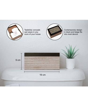 Decorative Wooden Bathroom Wipes Dispenser - 19cm Beige and Black - Buy Online on GoSupps.com